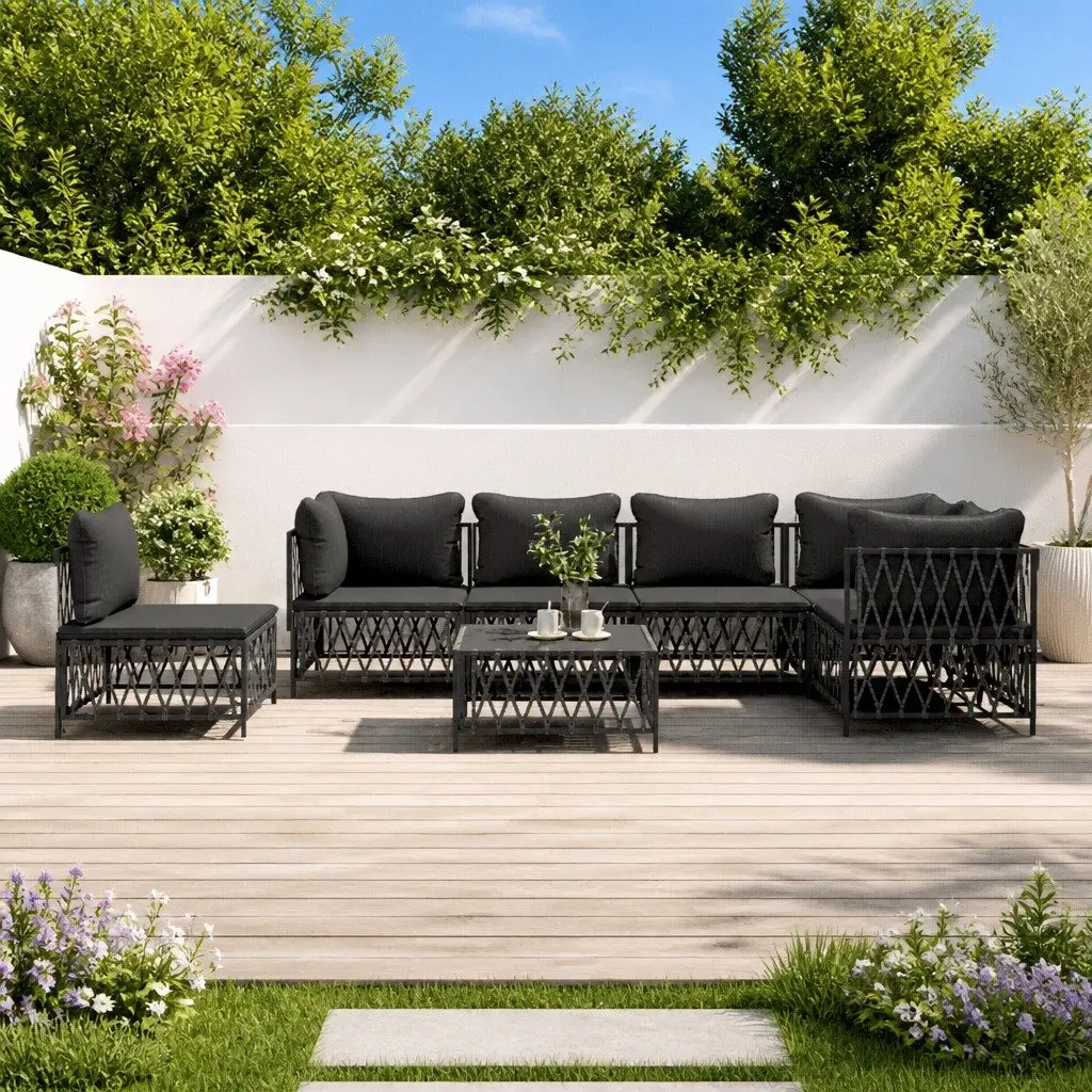 7 Piece Garden Lounge Set Anthracite Modular Outdoor Furniture with Cushions