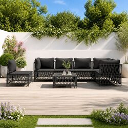7 Piece Garden Lounge Set Anthracite Modular Outdoor Furniture with Cushions