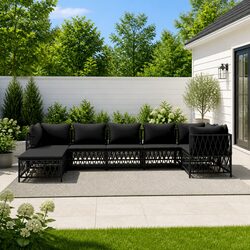 7 Piece Garden Lounge Set Outdoor Sofa with Cushions Anthracite Steel Frame