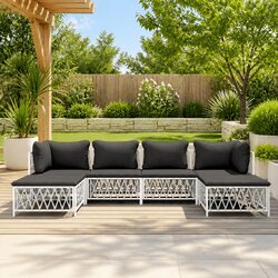Garden Lounge Set 6 Piece Outdoor Furniture White Steel Frame Cushions