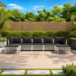 Garden Lounge Set 7 Piece Outdoor Furniture White Steel Frame with Cushions