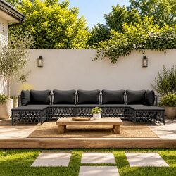 Garden Lounge Set 7 Piece Outdoor Furniture Anthracite Steel Frame Modular Sofa