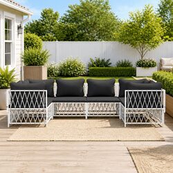 6 Piece Garden Lounge Set Outdoor Furniture Cushions White Steel Frame Modular