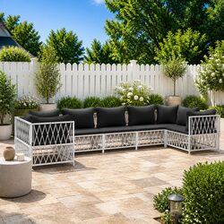 7 Piece Garden Lounge Set Outdoor Sofa Sectional White Steel Frame Cushions