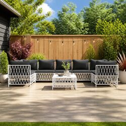 Garden Lounge Set 8 Piece Outdoor Furniture White Modular Sofa Cushions Steel