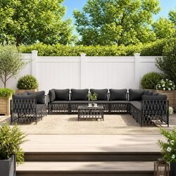 Garden Lounge Set 11 Piece Outdoor Furniture Modular Sofa Anthracite Cushions