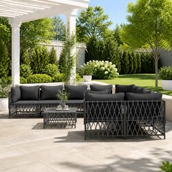 Garden Lounge Set 9 Piece Outdoor Furniture Modular Sofa Anthracite Steel Frame