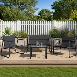 Outdoor Garden Lounge Set 4 Piece Furniture Patio Chair Bench Table Anthracite