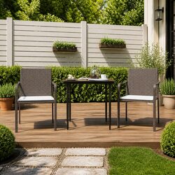 Garden Dining Set 3 Piece Outdoor Furniture Poly Rattan Steel Frame Cushioned