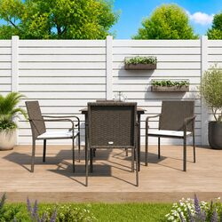 Garden Dining Set 5 Piece Outdoor Furniture Poly Rattan Steel Frame Glass Table