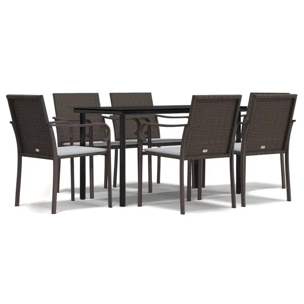 7 Piece Garden Dining Set Brown Poly Rattan Steel Frame Patio Furniture with