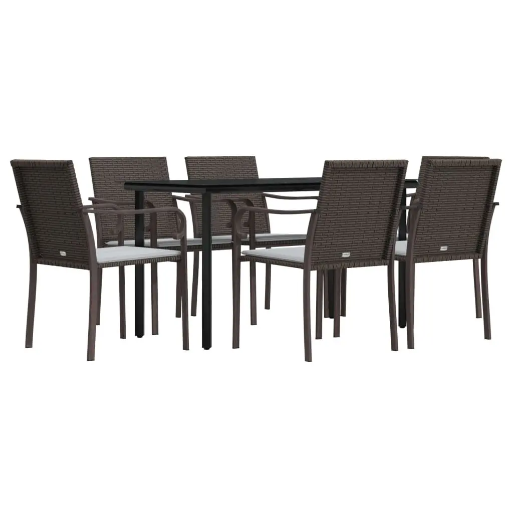 7 Piece Garden Dining Set Brown Poly Rattan Steel Frame Patio Furniture with