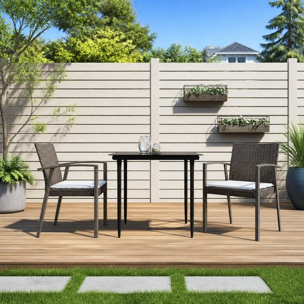 Garden Dining Set Weather Resistant 3 Piece Poly Rattan Steel Frame Brown