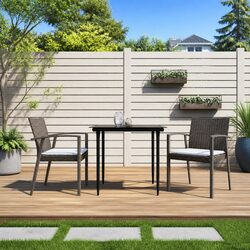 Garden Dining Set 3 Piece Outdoor Furniture Poly Rattan Steel Frame Chairs Table