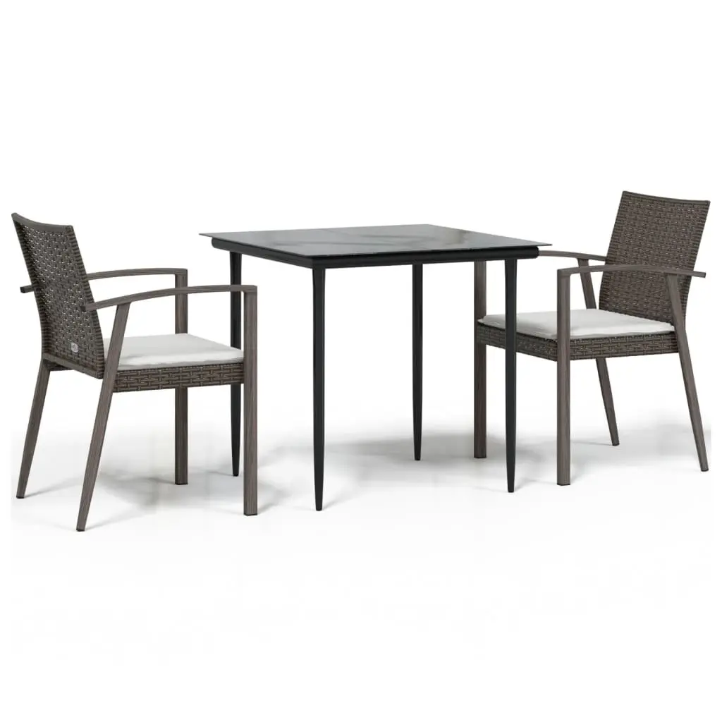 Garden Dining Set Weather Resistant 3 Piece Poly Rattan Steel Frame Brown
