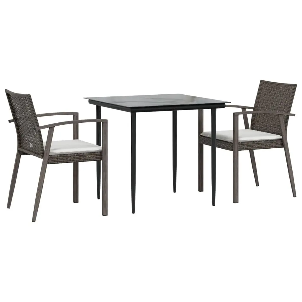 Garden Dining Set Weather Resistant 3 Piece Poly Rattan Steel Frame Brown