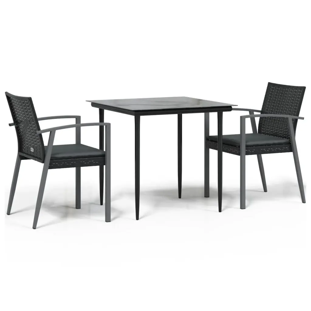 Garden Dining Set 3 Piece Outdoor Furniture with Cushions Poly Rattan Steel