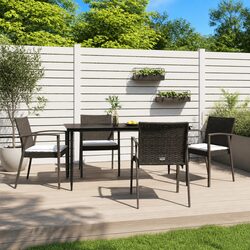 Garden Dining Set 5 Piece Outdoor Patio Furniture with Cushions Poly Rattan