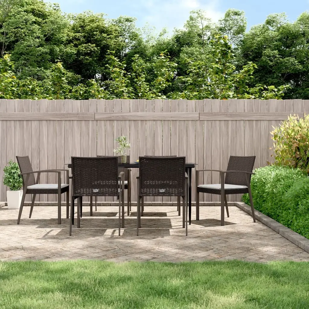 Garden Dining Set 7 Piece Outdoor Furniture Weather-resistant PE Rattan Steel Table Brown