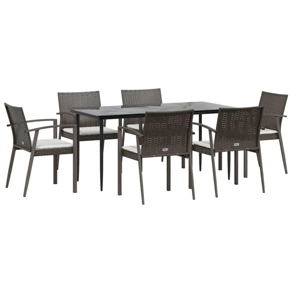 Garden Dining Set 7 Piece Outdoor Furniture Weather-resistant PE Rattan Steel Table Brown