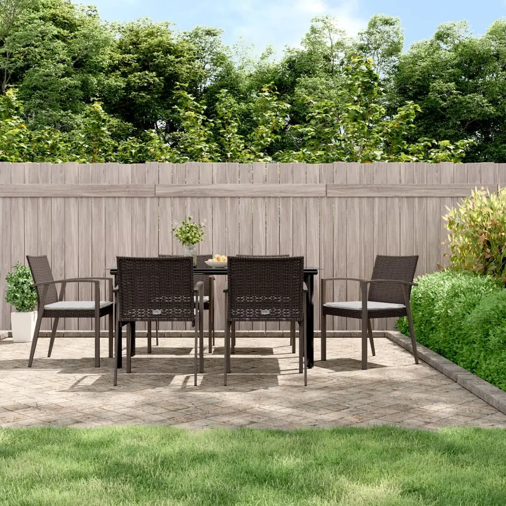 Garden Dining Set 7 Piece Outdoor Furniture Brown Poly Rattan Steel Frame