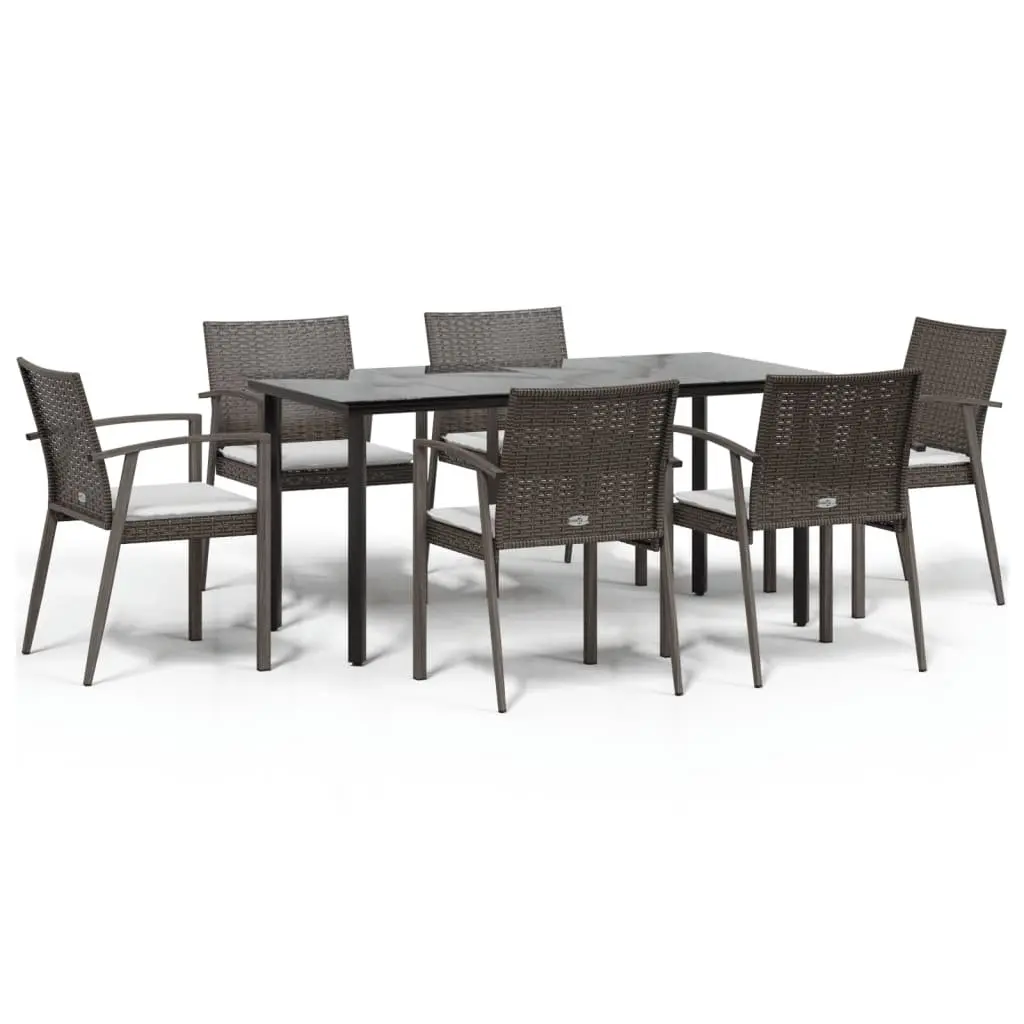 Garden Dining Set 7 Piece Outdoor Furniture Brown Poly Rattan Steel Frame