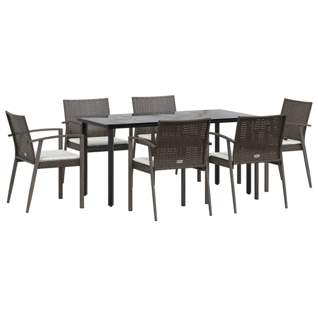 Garden Dining Set 7 Piece Outdoor Furniture Brown Poly Rattan Steel Frame