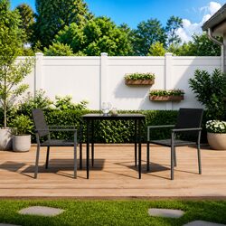 3 Piece Garden Dining Set Poly Rattan Steel Outdoor Patio Table Chairs Black