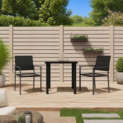 3 Piece Garden Dining Set Poly Rattan Steel Frame Outdoor Patio Furniture Black