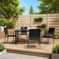 5 Piece Garden Dining Set Poly Rattan Steel Outdoor Patio Furniture Black