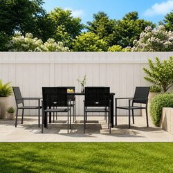 7 Piece Outdoor Garden Dining Set with Poly Rattan Chairs and Steel Frame Table