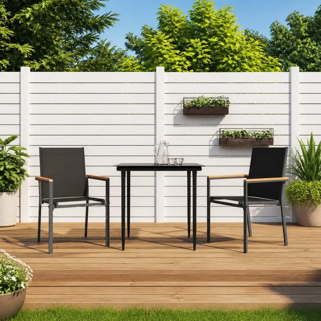 Garden Dining Set 3 Piece Black Outdoor Furniture Patio Table Chairs