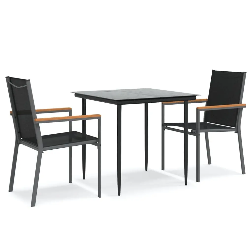 Garden Dining Set 3 Piece Black Outdoor Furniture Patio Table Chairs