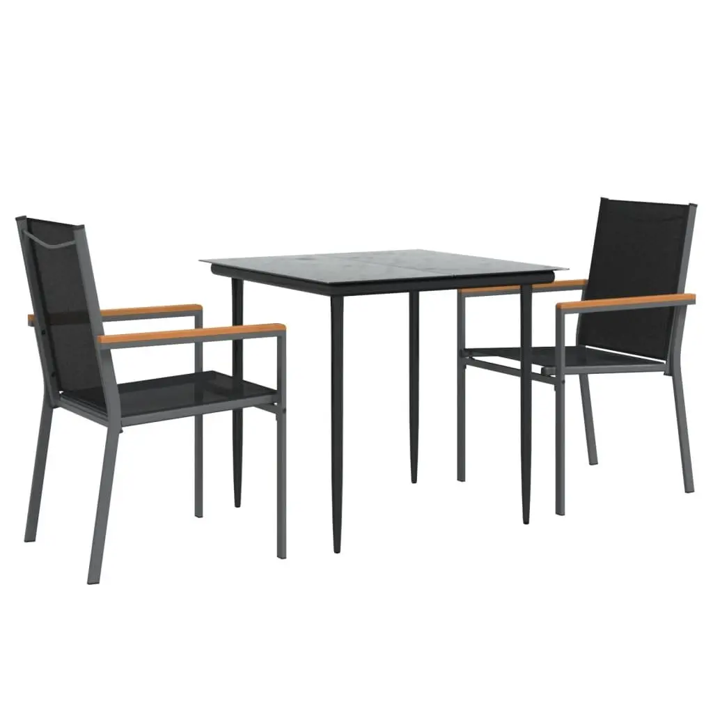 Garden Dining Set 3 Piece Black Outdoor Furniture Patio Table Chairs