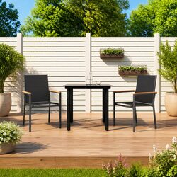 Garden Dining Set 3 Piece Outdoor Furniture Black Textilene Steel Table Chairs