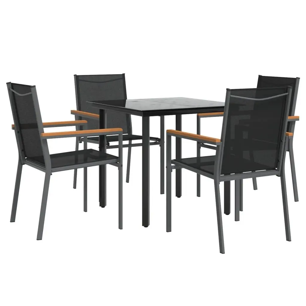 Garden Dining Set 5 Piece Outdoor Furniture Black Steel Textilene Chairs Table