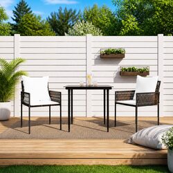 Garden Dining Set 3 Piece Outdoor Furniture PE Rattan Steel Frame with Cushions