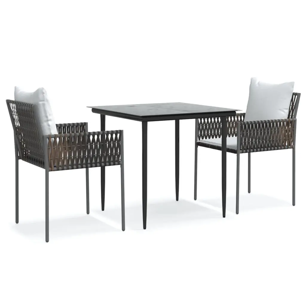 Garden Dining Set 3 Piece Weather Resistant PE Rattan Steel Frame Brown with Cushions