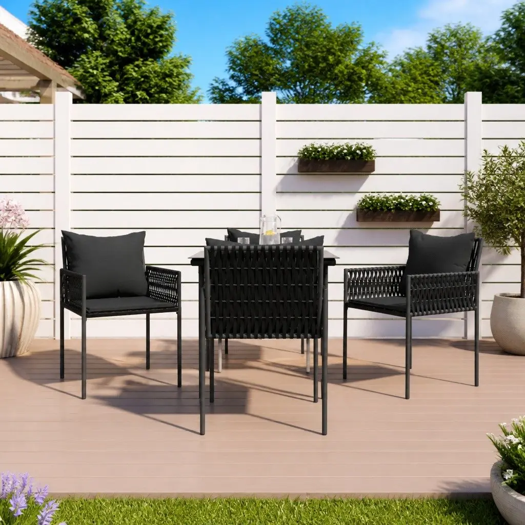 5 Piece Garden Dining Set with Cushions Poly Rattan Steel Outdoor Furniture