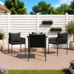 5 Piece Garden Dining Set with Cushions Poly Rattan Steel Outdoor Furniture