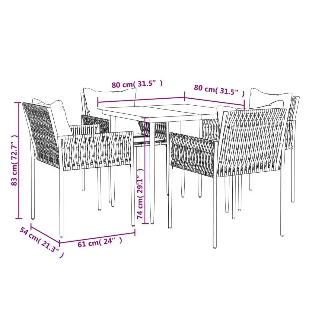 5 Piece Garden Dining Set with Cushions Poly Rattan Steel Outdoor Furniture