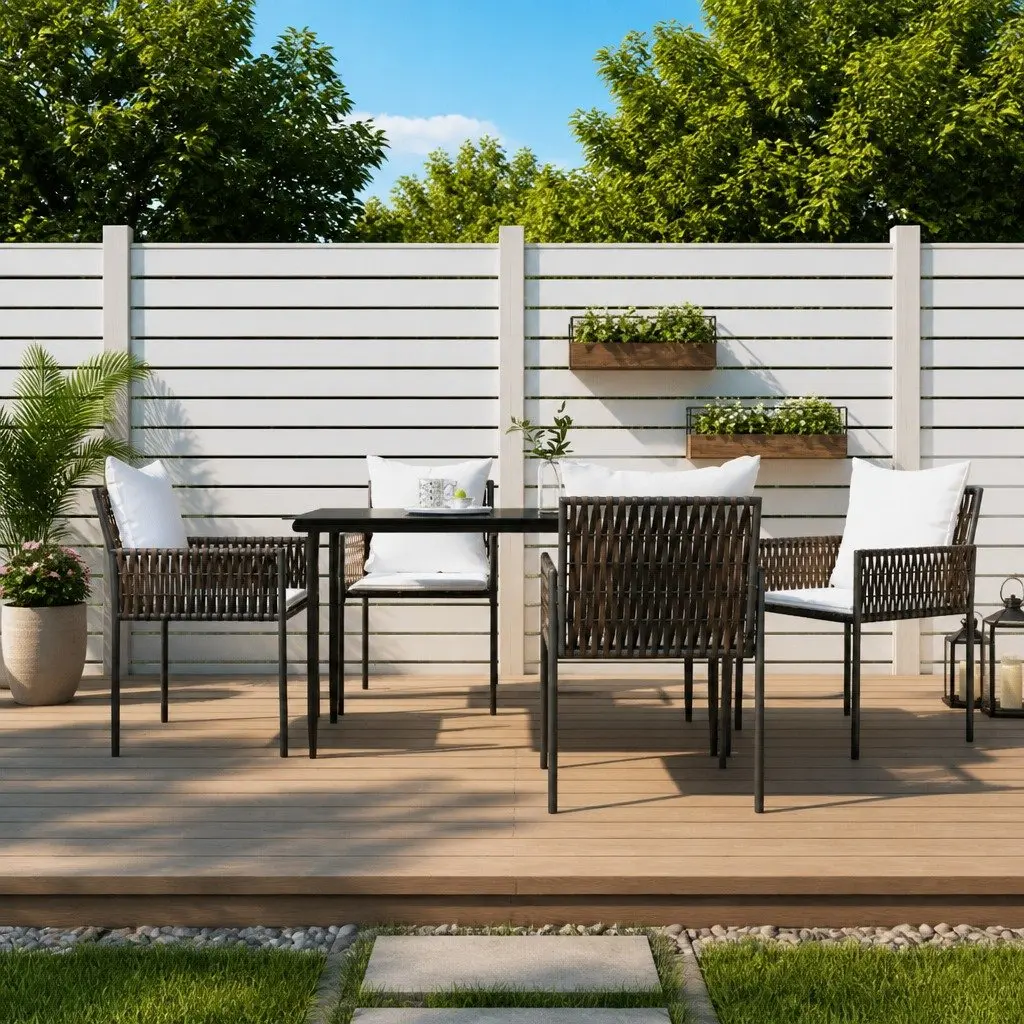 5 Piece Garden Dining Set Weather Resistant PE Rattan Steel Frame Tempered Glass Table Brown