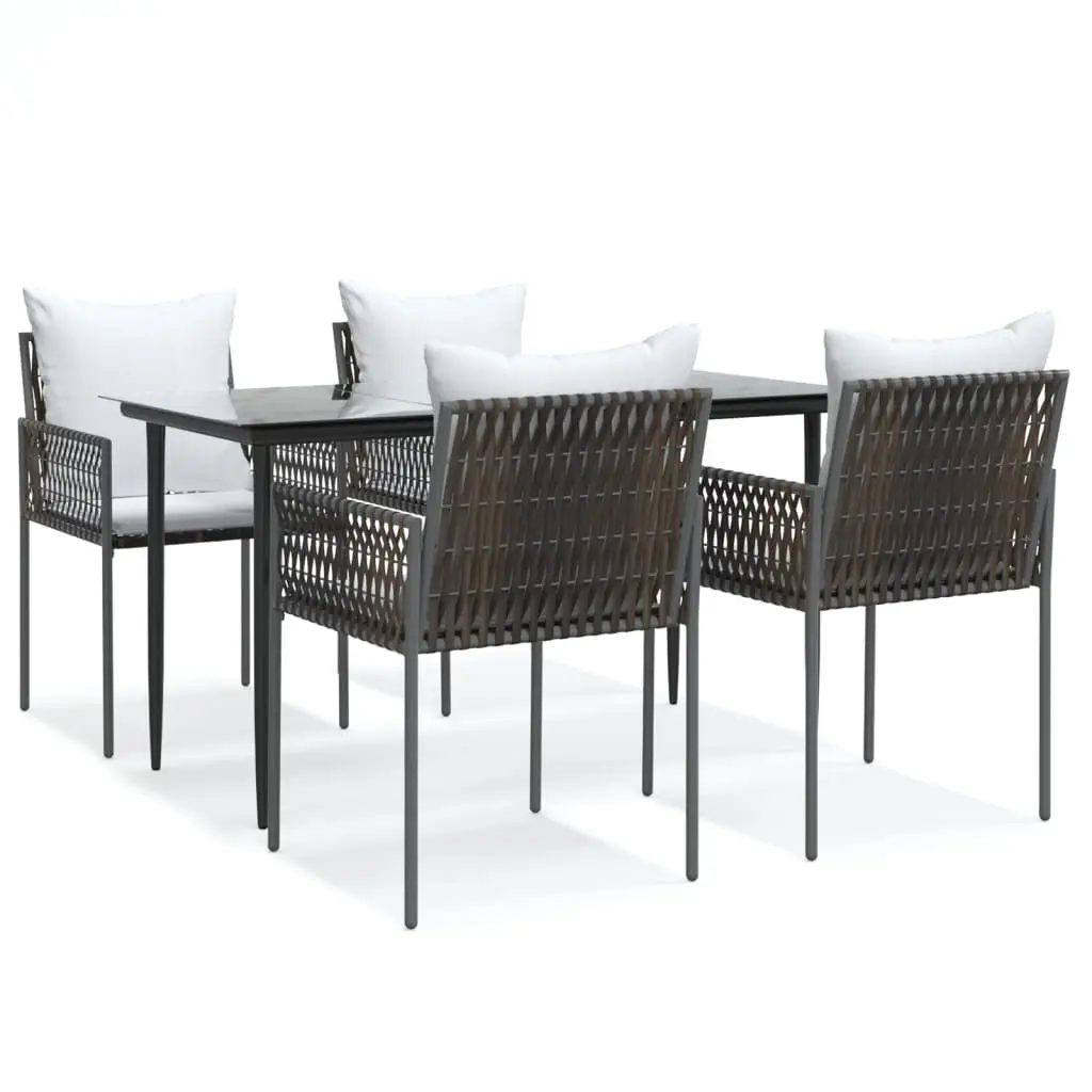 5 Piece Garden Dining Set Weather Resistant PE Rattan Steel Frame Tempered Glass Table Brown