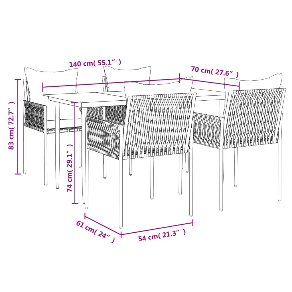 5 Piece Garden Dining Set Weather Resistant PE Rattan Steel Frame Tempered Glass Table Brown