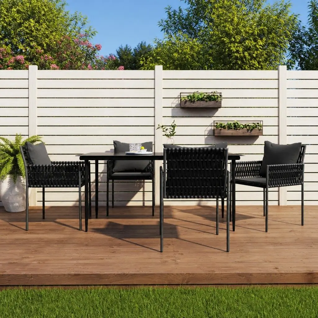 5 Piece Outdoor Dining Set Black Garden Furniture Poly Rattan Steel Frame Chairs