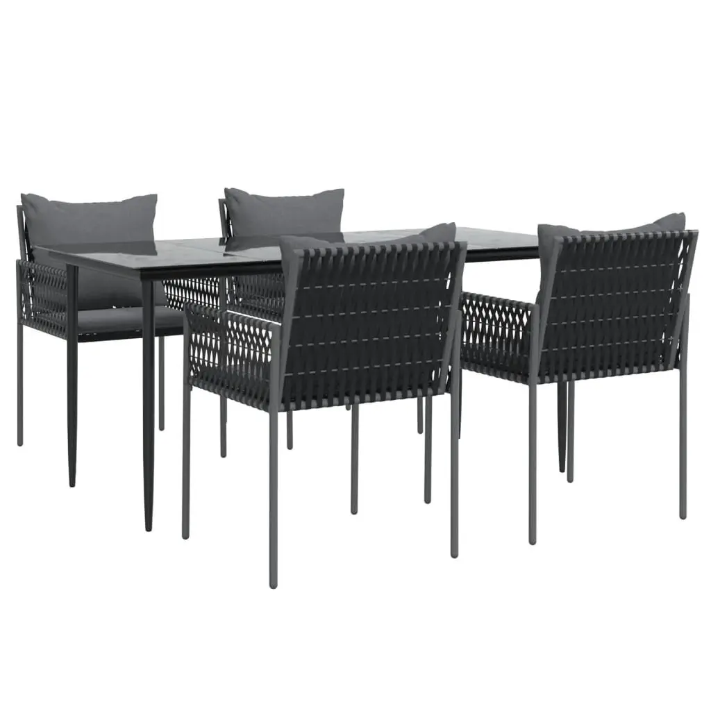 5 Piece Outdoor Dining Set Black Garden Furniture Poly Rattan Steel Frame Chairs