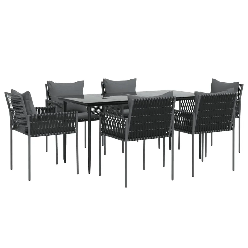 7 Piece Garden Dining Set with Cushions Poly Rattan Steel Black