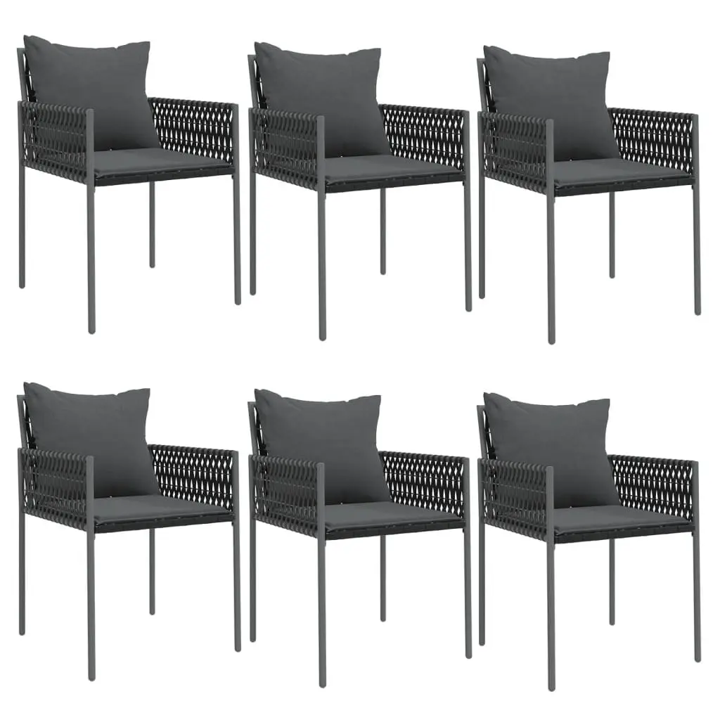 7 Piece Garden Dining Set with Cushions Poly Rattan Steel Black