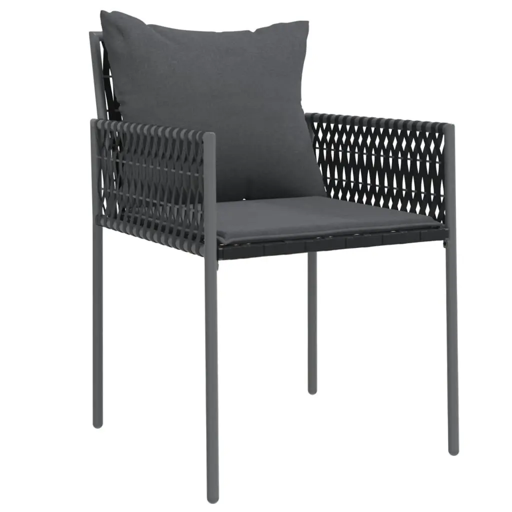 7 Piece Garden Dining Set with Cushions Poly Rattan Steel Black