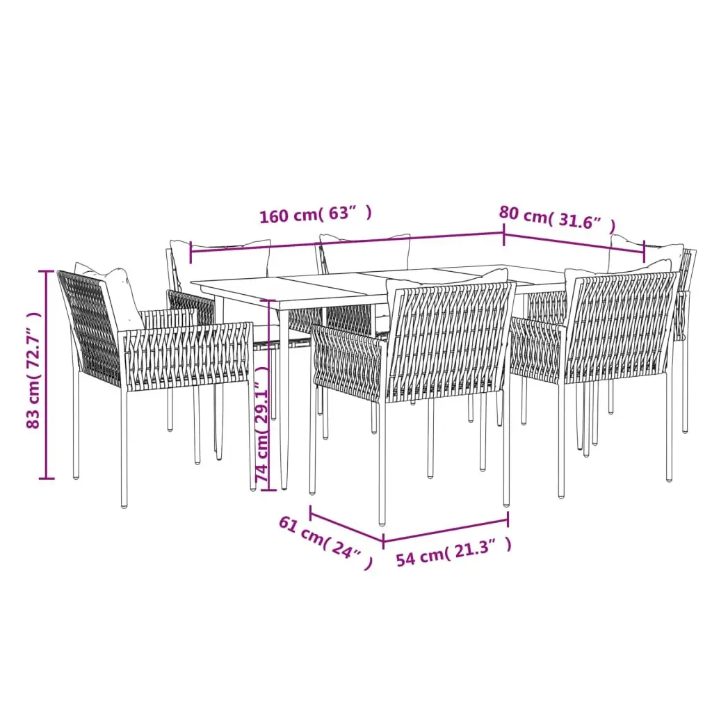 7 Piece Garden Dining Set with Cushions Poly Rattan Steel Black